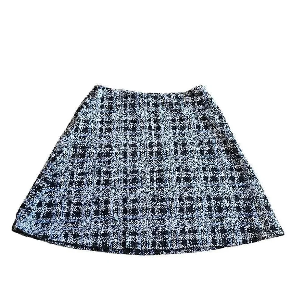 Loft womens Sz S blue black white plaid short skirt stretch waist new